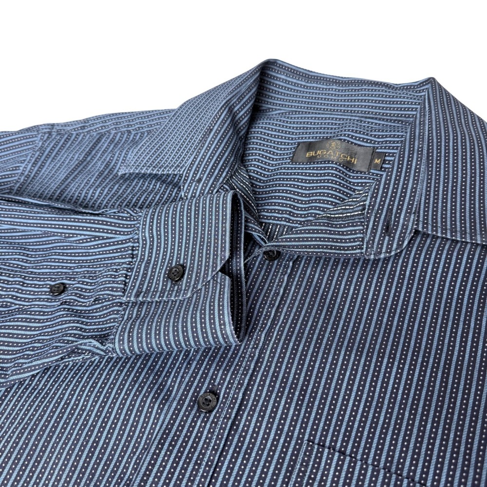 Bugatchi Uomo Mens Button Down Shirt Size M Blue Striped Business Casual Dotted‎